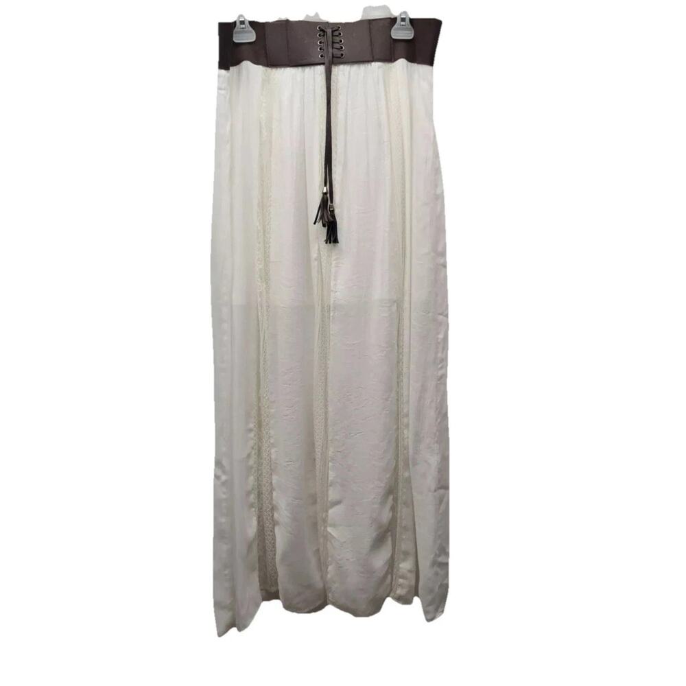 No Boundaries White Maxi Skirt XL 15 Corset Belted Crochet Lace Cottagecore